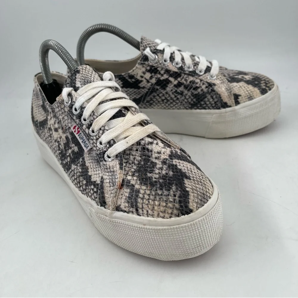 Superga Women’s 2790- Size 8.5 -Platform Snakeprint Lace-Up Fabric Sneaker Shoes